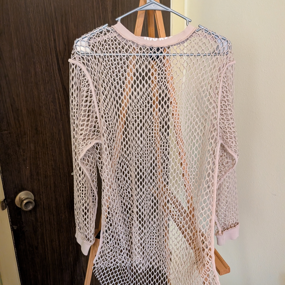 Grey/Pink Fishnet Long Sleeve Top